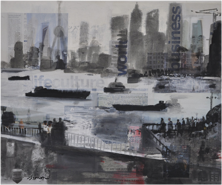 Chine, livres et peintures Collages Shanghai river